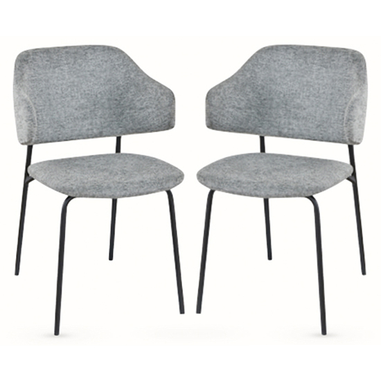 Benson Light Grey Fabric Dining Chairs With Black Frame In Pair