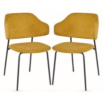 Benson Mustard Fabric Dining Chairs With Black Frame In Pair