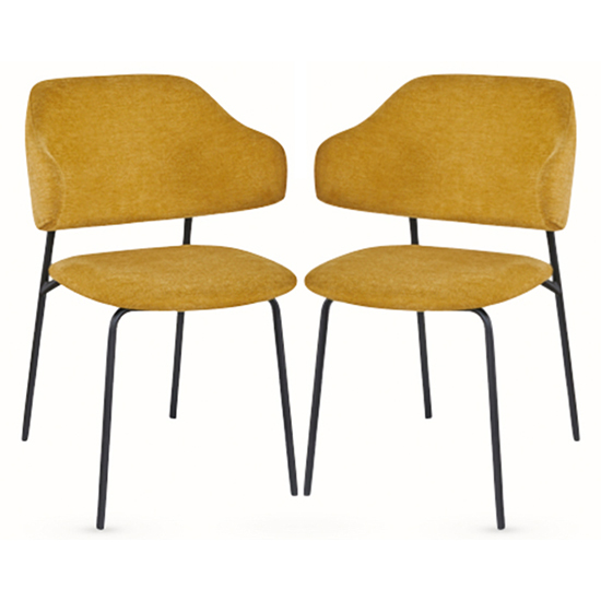 Benson Mustard Fabric Dining Chairs With Black Frame In Pair