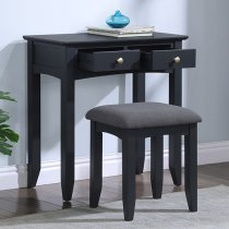 Lenox Wooden Dressing Table With Stool In Off Black