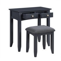 Lenox Wooden Dressing Table With Stool In Off Black