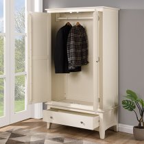 Lenox Wooden Wardrobe With 2 Doors 1 Drawer In Ivory