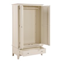 Lenox Wooden Wardrobe With 2 Doors 1 Drawer In Ivory