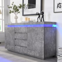 Odessa Sideboard With 2 Door 4 Drawer In Concrete Effect And LED