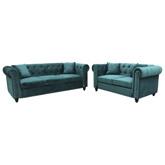 Oaxaca Plush Velvet 3+2 Seater Sofa Set In Green