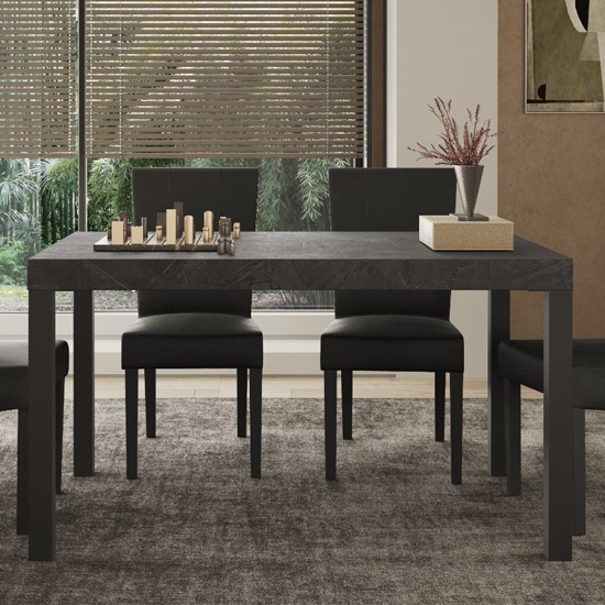 Edison Wooden Dining Table 140cm In Lead Grey Dark Metal Legs