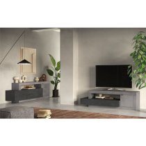 Felton Wooden TV Stand 1 Door 2 Drawers In Concrete Lead Grey