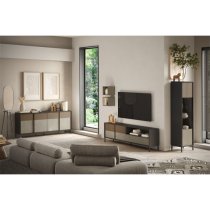 Edison Wooden Sideboard 4 Doors In Lava Clay Mercury Oak