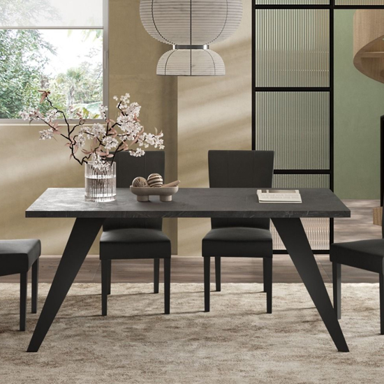 Tavira Wooden Dining Table 180cm In Slate Effect Metal Legs