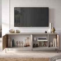 Genoa Wooden TV Stand With 3 Doors In Cashmere And Cadiz Oak