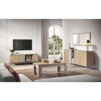 Genoa Wooden TV Stand With 3 Doors In Cashmere And Cadiz Oak