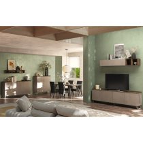 Tavira Wooden TV Stand With 4 Doors In Dark Oak And Bronze