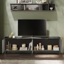 Tavira Wooden TV Stand 4 Doors In Slate Effect And Lead Grey