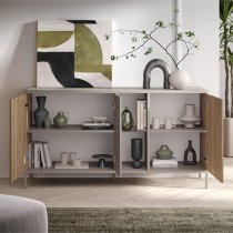 Genoa Wooden Sideboard With 3 Doors In Cashmere And Cadiz Oak