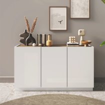 Flores High Gloss Sideboard With 3 Doors In White And Dark Oak