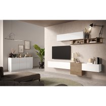 Flores High Gloss Sideboard With 3 Doors In White And Dark Oak