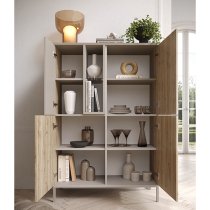 Genoa Wooden Highboard With 4 Doors In Cashmere And Cadiz Oak