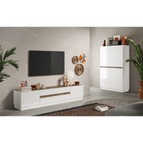 Flores High Gloss Highboard With 4 Doors In White And Dark Oak