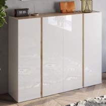 Flint High Gloss Shoe Cabinet 4 Doors In White And Cadiz Oak