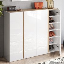 Flint High Gloss Shoe Cabinet 4 Doors In White And Cadiz Oak