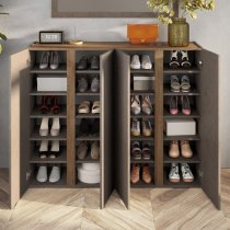 Flint Wooden Shoe Cabinet 4 Doors In Bronze Mercury Oak