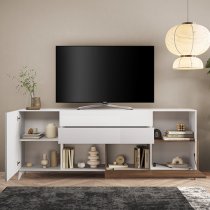 Milan High Gloss TV Sideboard 2 Doors 2 Drawers In White Walnut