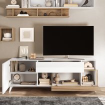 Milan High Gloss TV Stand Small With 2 Doors In White Cadiz Oak