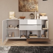 Milan High Gloss Sideboard 2 Doors 2 Drawers In White Walnut