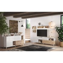 Milan High Gloss Sideboard 2 Doors 2 Drawers In White Cadiz Oak