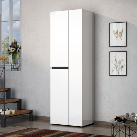 Belfort High Gloss Shoe Cabinet Tall 3 Doors In White Slate Grey