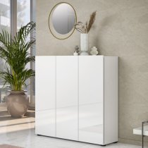 Maestro High Gloss Shoe Cabinet 3 Doors 10 Shelves In White