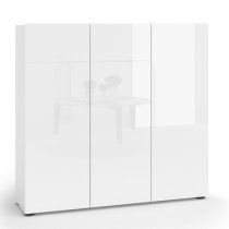 Maestro High Gloss Shoe Cabinet 3 Doors 10 Shelves In White