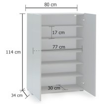 Maestro High Gloss Shoe Cabinet 2 Doors 5 Shelves In Grey