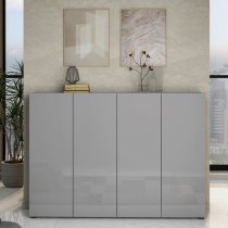 Maestro High Gloss Shoe Cabinet 4 Doors 10 Shelves In Grey