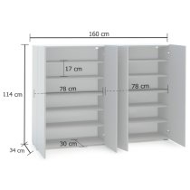 Maestro High Gloss Shoe Cabinet 4 Doors 10 Shelves In Grey