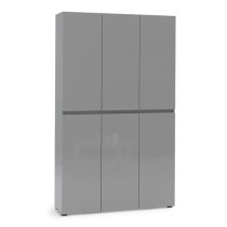 Maestro High Gloss Shoe Cabinet Tall 6 Doors 20 Shelves In Grey