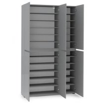 Maestro High Gloss Shoe Cabinet Tall 6 Doors 20 Shelves In Grey