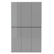 Maestro High Gloss Shoe Cabinet Tall 6 Doors 20 Shelves In Grey