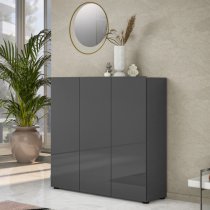 Maestro High Gloss Shoe Cabinet 3 Doors 10 Shelves In Anthracite