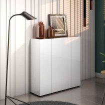 Tivoli High Gloss Shoe Cabinet 3 Doors In White Artisan Oak Top