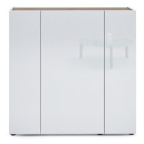 Tivoli High Gloss Shoe Cabinet 3 Doors In White Artisan Oak Top