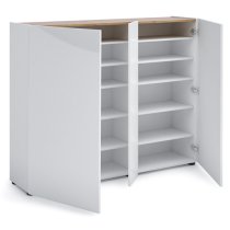 Tivoli Gloss Shoe Cabinet Wide 3 Doors In White Artisan Oak Top