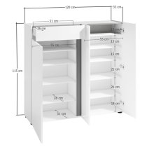 Noah High Gloss Shoe Cabinet 3 Doors In White Anthracite