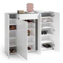 Noah High Gloss Shoe Cabinet 4 Doors 1 Drawer In White Anthracite