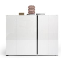 Noah High Gloss Shoe Cabinet 4 Doors 1 Drawer In White Anthracite