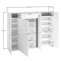 Noah High Gloss Shoe Cabinet 4 Doors 1 Drawer In White Anthracite