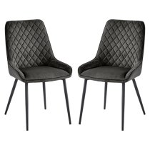 Sanford Grey Velvet Dining Chairs With Black Legs In Pair