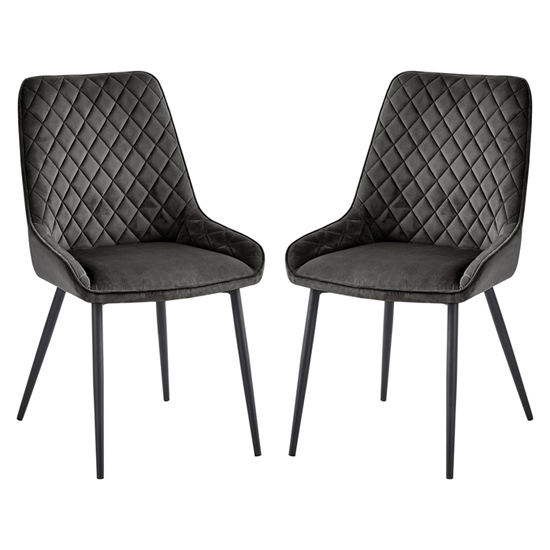 Sanford Grey Velvet Dining Chairs With Black Legs In Pair