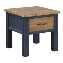 Savona Wooden Lamp Table With 1 Drawer In Oak And Blue