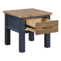 Savona Wooden Lamp Table With 1 Drawer In Oak And Blue